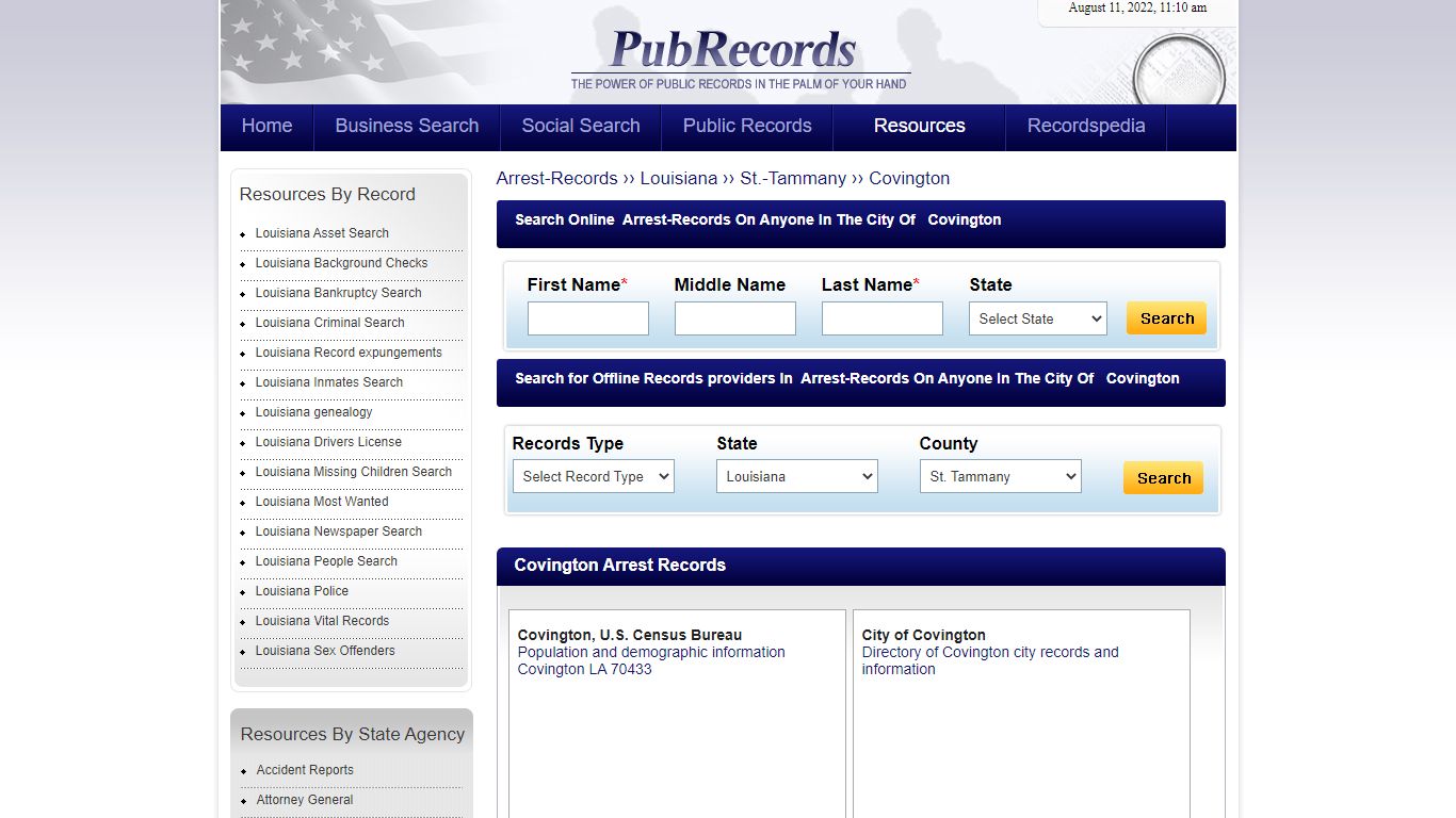 Covington, St. Tammany County, Louisiana Arrest Records